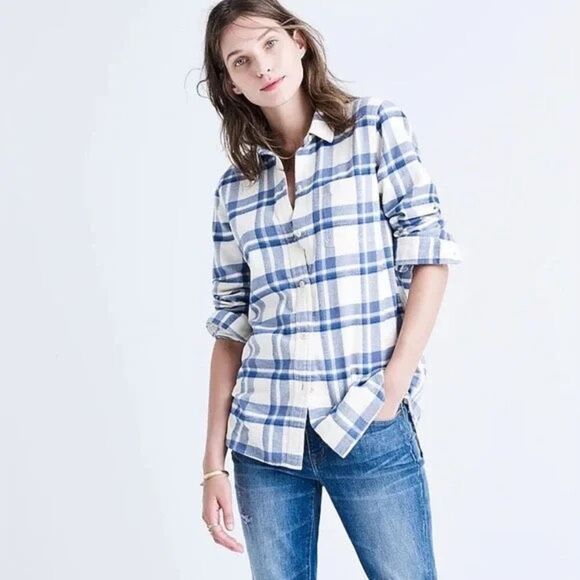 ✨Madewell Ex-Boyfriend Sz Small Shirt in Akiva Plaid✨ - Picture 3 of 9